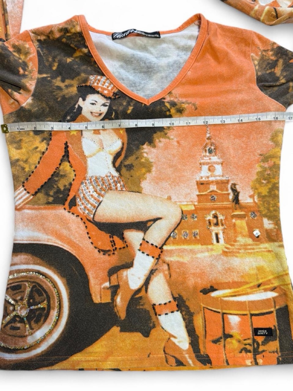 Miss Sixty Y2 k Vintage-Inspired Orange Graphic V-Neck Top no size - Picture 5 of 8